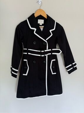 Kate Spade New York Girls Black/White Double Breasted Belted Trench Coat Sz
10